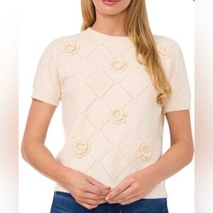 CeCe Cream Floral Knit Women's Top